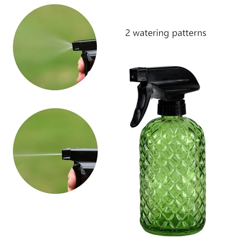 12Oz Glass Plant Spray Bottle, Gem Pattern Glass Sprayer, Watering Can with Black Plastic Top Pump, Handheld Watering Can for Indoor Outdoor Potted Plants and Greenery (Green) - color: Green