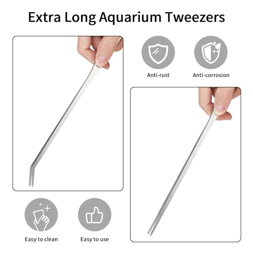 Fri4Free 2PCS 10.6" Stainless Steel Aquarium & Reptile Feeding Tweezers | Straight & Curved Tips, Extra Long, For Lizards Snakes Bearded Dragon, Plant, Aquascape Terrarium Tank Tools,Accessories