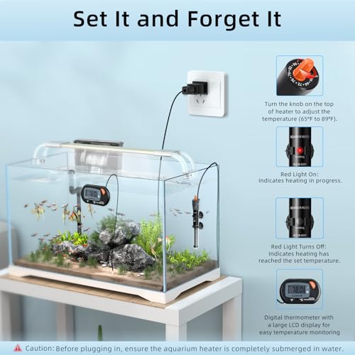 HiTauing Aquarium Heater 25W/50W/100W/200W/300W, Adjustable Knob Fish Tank Heater with Digital Thermometer, Submersible Betta/Turtle Tank Heater for Freshwater and Saltwater Tanks - size: 50W for 5-10 gallon