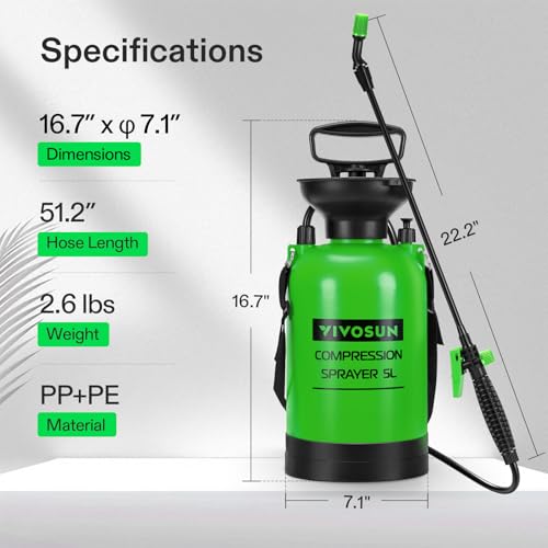 VIVOSUN 1.35-Gallon Pump Pressure Sprayer | Lawn & Garden Water Sprayer with Adjustable Shoulder Strap, for Spraying Plants, Garden Watering and Household Cleaning - color: Green, size: 1.35 Gallons