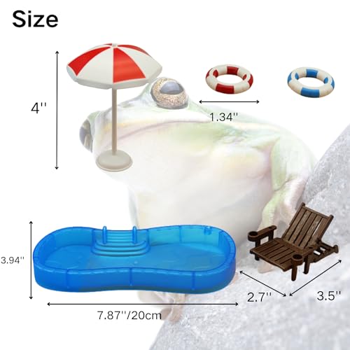 Tree Frog Tank Accessories - Novelty Pool Theme Set Turtle Habitat Decoration Reptile Water Food Bowl for Amphibian Aquatic Frog Toad Lizard Leopard Gecko Hermit Crabs Snake Spider Scorpion (Pool Set)