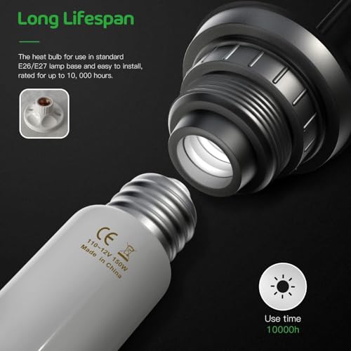 Simple Deluxe 150W 2 Pack Ceramic Heat Emitter, Non-Light Emitting Heat Lamp for Amphibian Pet Terrariums, Chameleons, Lizards, Snakes, and Incubating Chickens White - size: 150 W, style: 2-Pack