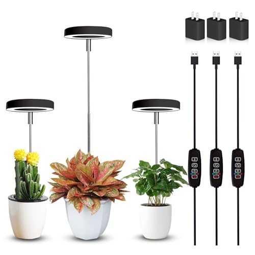 Grow Lights for Indoor Plants Small Potted - Full Spectrum, Auto 3/9/12H Timer, 10-Level Dimming & Adjustable Height - Compact Grow Light for Succulents, Herbs, Foliage in Home/Office (Black,3PACKS) - color: Black, size: 3-Pack