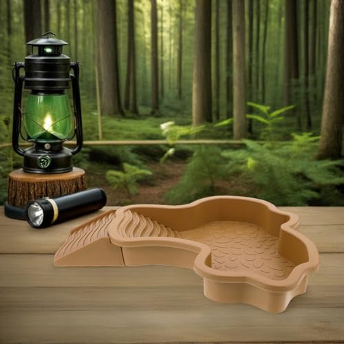 DOITOOL Large Reptile Bathing Pool with Ramp Plastic Dual-Purpose Water Dish and Feeding Bowl for Lizard and Gecko Terrarium Accessories for Turtle Soaking and Basking