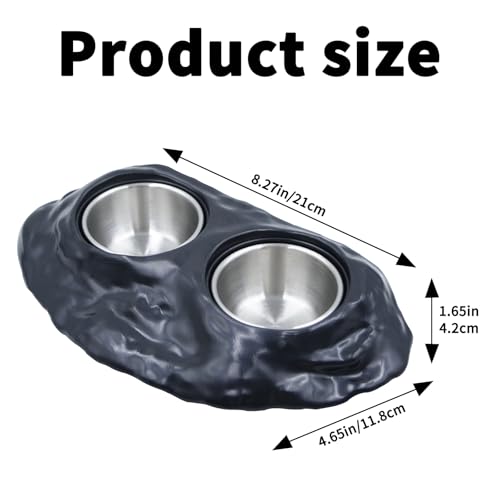 Magnetic Resin Reptile Feeding Ledge - Black Double Feeder with 8 Replacement Cups (3 Types), Strong Magnet Gecko Food and Water Dish for Crested Gecko, Chameleon, Lizard Terrarium Accessories