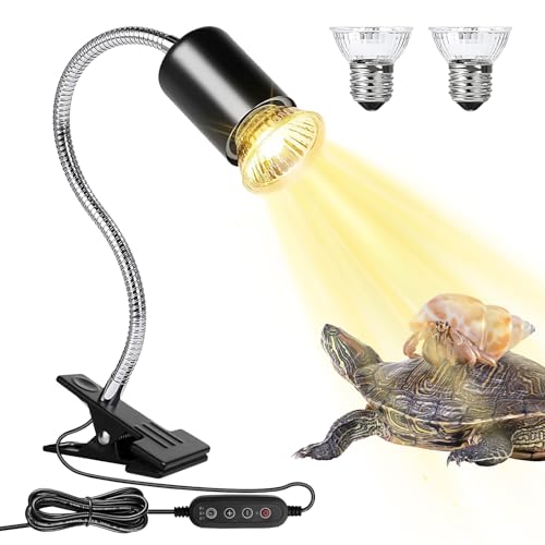 Reptile Tank Accessories, Reptile Heat Lamp with Clamp and 2 Bulb (25W + 50W) , Hermit Crab Heater, Tortoise Habitat Accessories, Turtle Heat Lamp, Reptile Terrarium for Lizard, Hermit Crab, Tortoise