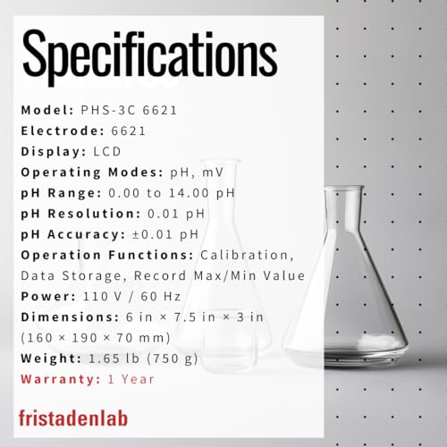 Fristaden Lab Benchtop pH Meter | 6621 Electrode | For semi-soft foods and fruits. High accuracy 0.01 pH. Calibration solutions included. USA company.