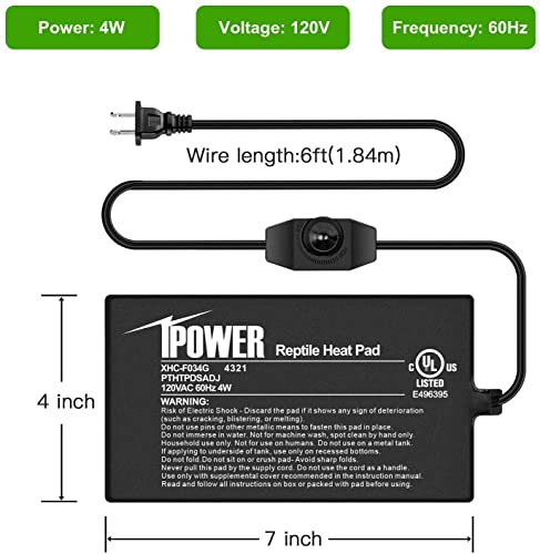 iPower Reptile Heat Mat Under Tank Warmer 4W/8W/16W/24W Terrarium Heater Heating Pad with Temperature Adjustable Controller Knob, Digital Thermometer and Hygrometerf or Amphibian, Multi Sizes - size: 4 X 7 Inch, style: 1 Pack with Adjustable Knob