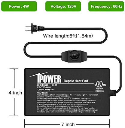iPower Reptile Heat Mat Under Tank Warmer 4W/8W/16W/24W Terrarium Heater Heating Pad with Temperature Adjustable Controller Knob, Digital Thermometer and Hygrometerf or Amphibian, Multi Sizes - size: 4 X 7 Inch, style: 1 Pack with Adjustable Knob