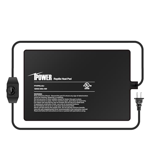 iPower 8x12 Inch Reptile Heating Pad, Under Tank Heater Warmer Heat Mat with Temperature Adjustable Controller Knob for Turtles, Lizards, Snakes - color: Black/Heat Pad with Adjust Knob, size: 8" x 12"