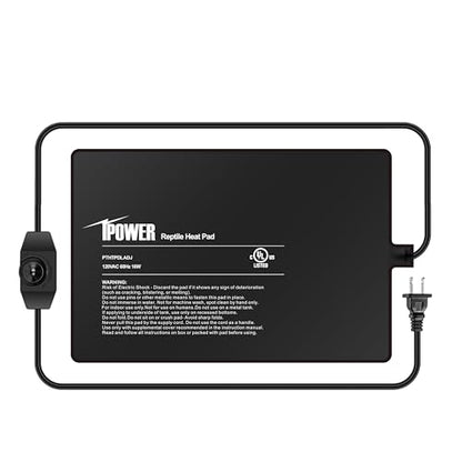 iPower 8x12 Inch Reptile Heating Pad, Under Tank Heater Warmer Heat Mat with Temperature Adjustable Controller Knob for Turtles, Lizards, Snakes - color: Black/Heat Pad with Adjust Knob, size: 8" x 12"