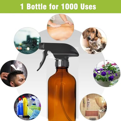 16oz Amber Glass Spray Bottles,2-Pack Refillable Empty Spray Bottl for Cleaning, Hair Care, Plants - Adjustable Nozzl