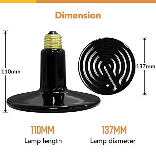 Simple Deluxe 25W/40W/50W/60W/100W/150W Ceramic Heat Emitter Reptile Heat Lamp Bulb No Light Emitting Brooder Coop Heater for Amphibian Pet & Incubating Chicken, Black/1-Pack, 250W