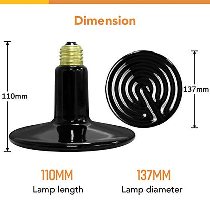 Simple Deluxe 25W/40W/50W/60W/100W/150W Ceramic Heat Emitter Reptile Heat Lamp Bulb No Light Emitting Brooder Coop Heater for Amphibian Pet & Incubating Chicken, Black/1-Pack, 250W