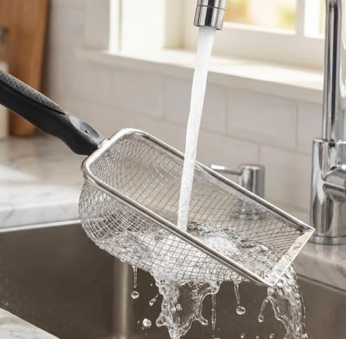 1Pc Stainless Steel Cat Litter Scoop, Fine Mesh Pet Sand Sifter Shovel | Small Hole Mesh Scooper with Comfort Handle,Suitable for Bentonite Sand, Cat, Reptile,Quail Terrarium Waste Cleaning