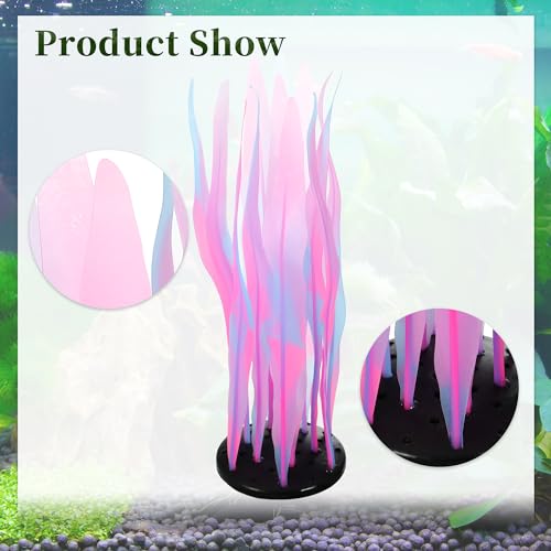 Aquarium Glowing Kelp Plant, Soft Silicone Glowing Decorations Pink 2pcs - color: Pink