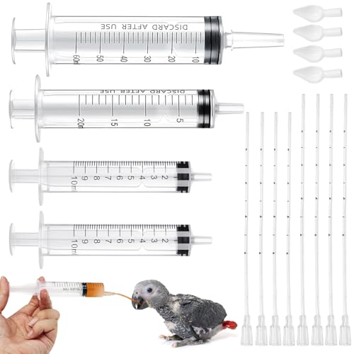 Baby Bird Feeding Syringe Set Baby Bird Parrot Small Pet Manual Feeding Syringe Set for Parrot Small Pet Syringe with Spoon Tip & Tubes (10ml+10ml+20ml+60ml)