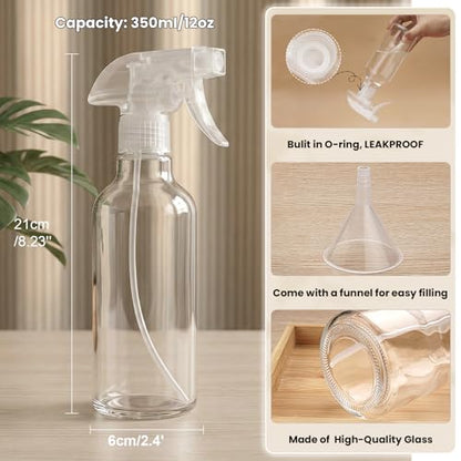 12oz Glass Spray Bottles 2 Pack,Mist/Stream Spraying | Adjustable Refillable Containers for Hair Care, Cleaning Solutions, Plants, Essential Oils - color: Clear, size: 12oz