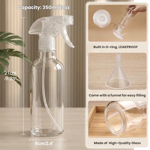 12oz Glass Spray Bottles 2 Pack,Mist/Stream Spraying | Adjustable Refillable Containers for Hair Care, Cleaning Solutions, Plants, Essential Oils - color: Clear, size: 12oz