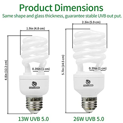UVB Reptile Light 5.0, 13W Tropical and Sub-Tropical UVA UVB Bulb for Reptiles, Tropical Terrarium Compact Fluorescent Lamp, Reptile UVB Light Bulb for Chameleons, Iguanas and Turtles - size: 5.0-13