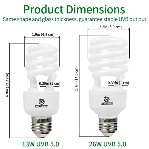 UVB Reptile Light 5.0, 13W Tropical and Sub-Tropical UVA UVB Bulb for Reptiles, Tropical Terrarium Compact Fluorescent Lamp, Reptile UVB Light Bulb for Chameleons, Iguanas and Turtles - size: 5.0-13