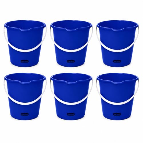 Superio 2.75 Gallon Bucket, Plastic Cleaning Pail with Handle, Car Wash Bucket, Small Utility Bucket for Mopping, Fishing, Camping & Household Use, Durable, Blue - 6 Pack - color: Blue, size: 6 Pack
