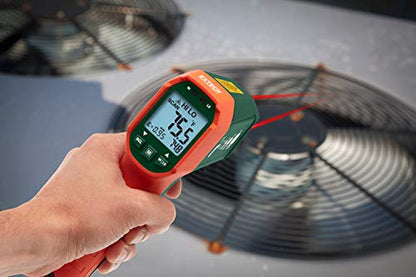 Extech IR320 Dual Laser Infrared Thermometer, IP65, -4 to 1202F, 12:1 | Non-contact to 1202F (650C), 12:1 ratio, IP65, 3m drop-proof, dual laser, high/low LED alarms, emissivity