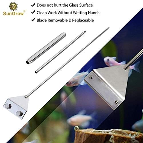 SunGrow 25" Aquarium Glass Cleaner, with 10 Replaceable Stainless Steel Blades, Cleaning Glass Stovetops, Removing Stickers & Labels, Tiles Grout Residue, Scraping Paint & Wallpaper
