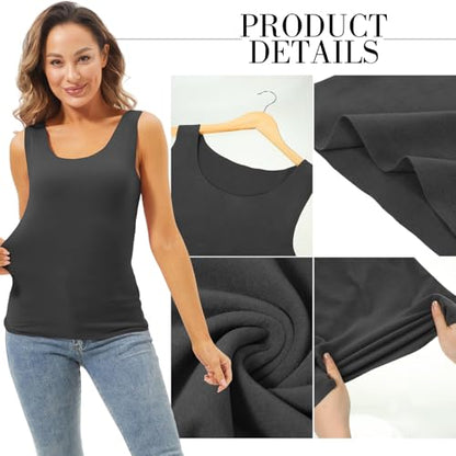 Toulite 4 Pcs Thermal Tank Tops Women Underwear Tops Sleeveless Undershirt for Women Cotton Camisole Warm Base Layer - color: Black, Iron Grey, size: Small