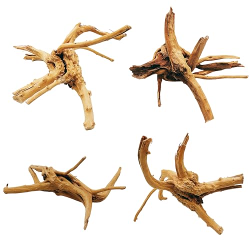 Hamiledyi 4PCS Driftwood for Aquarium 8-10in Natural Spider Wood Reptile Branches Fish Tank Log Ornament Aquarium Trunk Decoration - size: Spiderwood (8-10in 4PCS)