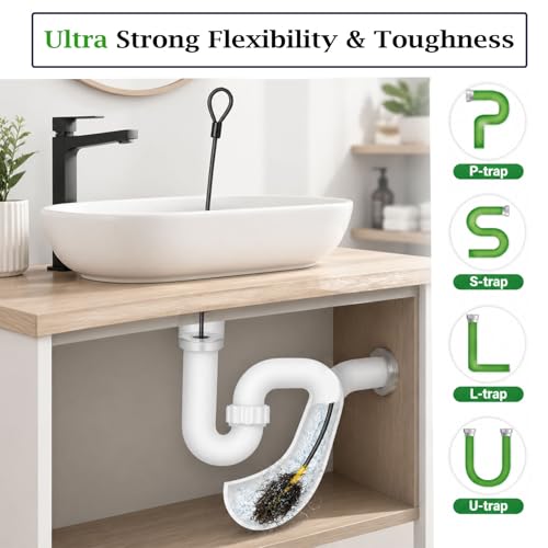 Drain Snake Hair Drain Clog Remover 35 Inch, 5 Pack Reusable Sink Snake Drain Hair Remover Tool, Anti-Break Metal Plumbing Snake Drain Cleaner for Bathroom, Bathtub, Shower, Kitchen Sink