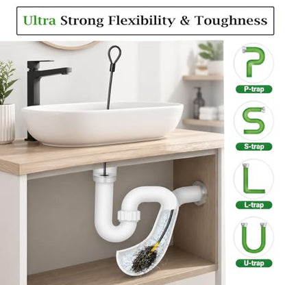 Drain Snake Hair Drain Clog Remover 35 Inch, 5 Pack Reusable Sink Snake Drain Hair Remover Tool, Anti-Break Metal Plumbing Snake Drain Cleaner for Bathroom, Bathtub, Shower, Kitchen Sink