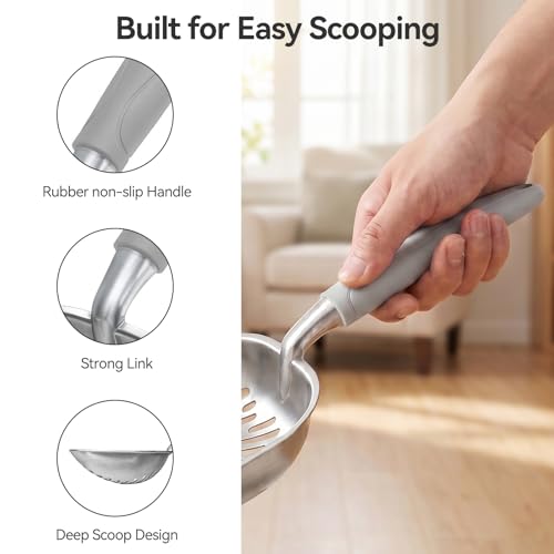 Cat Litter Scoop, Kitty Metal Scooper with Long Handle | Heavy Duty Aluminum Deep Sifter, Rustproof Durable Kitten Poop Shovel for Travel & Small Litter Box - color: Gray, size: Medium
