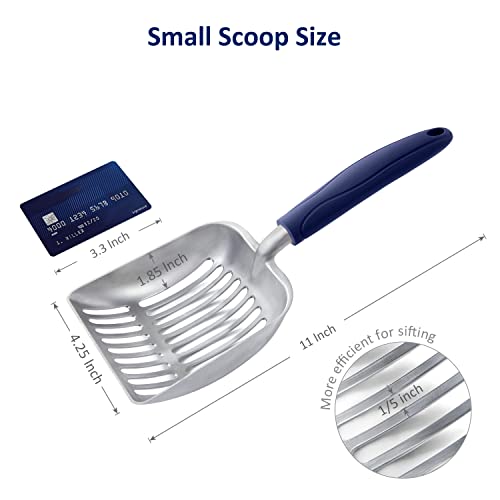 Cat Litter Scoop, Aluminum Alloy Sifter, Kitty Metal Scooper, Deep Shovel, Long Handle, Poop Sifting, Kitten Pooper Lifter, Durable, Heavy Duty, for Litter Box - color: FLAT Aluminum \ #01 Blue Handle, size: Small
