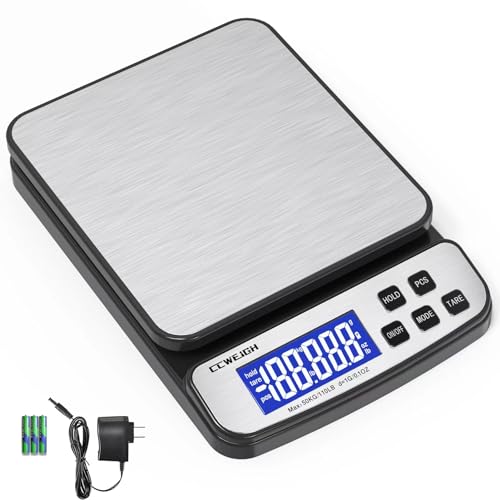 Digital Shipping Scale 110 lbs x 0.1oz with Hold/Counting Function/Tare,Stainless Steel Platform Small Mail Scale for Package,Postal,Food,Postage,Offices and Kitchen