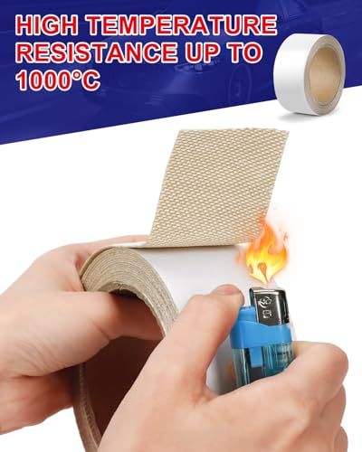Heat Shield Tape, 1000°C High-Temp Resistant Silica Tape with 100pcs Zip Ties & Scissors for Automotive & Industrial Use, Curved Surface Safe, Strong Adhesive - color: White High-Silica Tape Set *1
