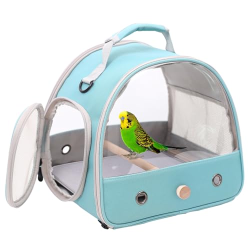 Bird Carrier, Portable Small Bird Parrot Parakeet Carrier with Standing Perch and Mat, Side Access Window Collapsible (Green, Clear Windows) - color: Green