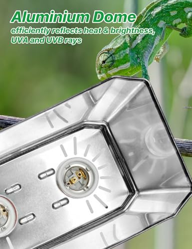 8.1" Dual Dome Reptile Light Fixture, Heat Lamp and UVB Bulb Holder with 2 Switches, ETL Certified E26 Ceramic Basking Lamp for 10-50 Gallon Terrariums, Bearded Dragons and Turtles - size: 8.1inch