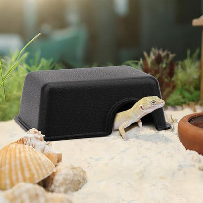 Hypeety Reptile Hide Box Small Animal Hide Cave for Snakes Lizards Geckos | Durable, safe material, with texture surface, helps peeling, easy to clean, provides secure hiding space, balck, 1 pack, S