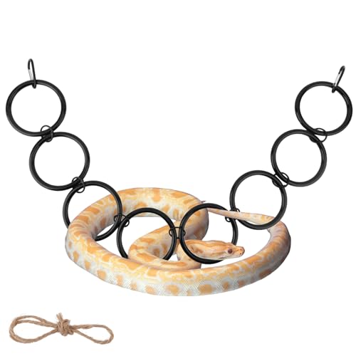 Snake Climbing Rings for Ball Python, 8-Rings Corn Snake Climbing Chain Toys Reptile Enrichment Toys Habitat Perch Tank Enclosure Cage Terrarium Accessories Decor for All Kinds of Small Reptiles