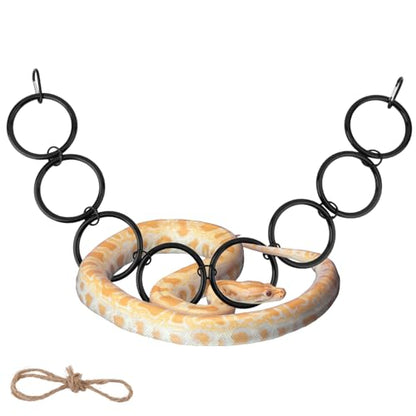 Snake Climbing Rings for Ball Python, 8-Rings Corn Snake Climbing Chain Toys Reptile Enrichment Toys Habitat Perch Tank Enclosure Cage Terrarium Accessories Decor for All Kinds of Small Reptiles