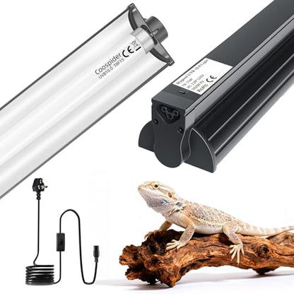 T8 UVB Reptile Light Fixture HO UVB Bulb Lighting Combo Kit with 18 Inch 15 Watt UVB 10.0 Fluorescent Bulb,Reptile Strip Light UVA UVB Desert Lamp Pet Habitat Light for Reptiles Amphibian-T8 15W G13 - style: T8/15W Reptile UVB Light Kit(18In Bulb*1)