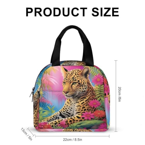 Vibrant Tropical Jungle Leopard Lunch Bag for Women Men | Insulated Lunch Box Leakproof Food Meal Containers Reusable Foldable 6L Capacity Lunch Tote Bags for Work Picnic Travel - color: style