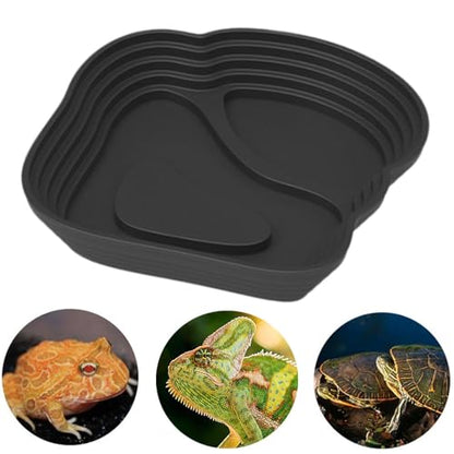 Reptile Bathing Pool Reptile Feeding Water Bowl Turtle Water Bowl Reptile Feeding Dish for Bearded Dragons Pet Supplies Bath, Small, Black - color: Small, size: Black