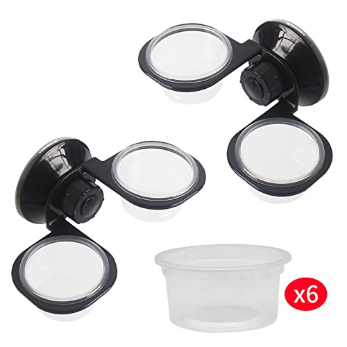 2 Pack Reptile Feeder Gecko Lizard Feeding Cup with Suction Cup, Reptile Food Water Feeder Dish with 6 pcs Cups for Geckos,Chameleon Lizard (Double(Black)) - size: Double(BLACK)