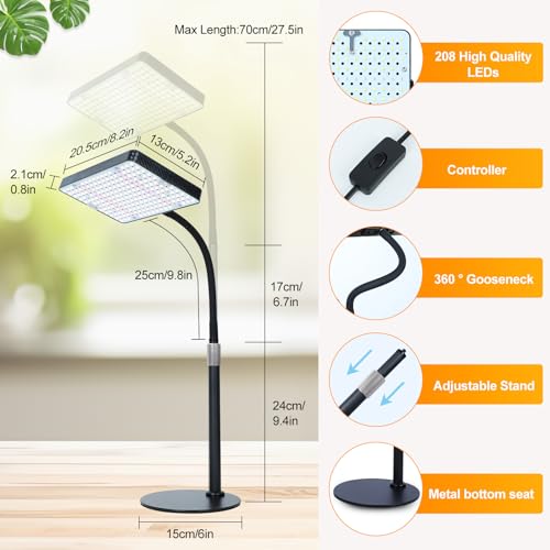 FECiDA Desk Grow Lights for Indoor Plants, Bonsai, Seed Starting, Seedlings | UV-IR In Full Spectrum, 25 Watt Power Draw, 16"-24" Height Adjustable, Simple Physical Switch, Plug and Play - size: TableTop-1Head-25W-OnOff