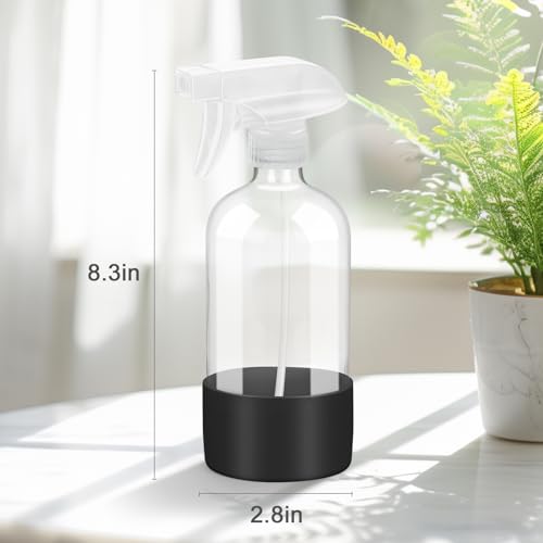 Worldgsb 2 Pack Glass Spray Bottles with Silicone Sleeve, 16 oz Empty Refillable Containers with Adjustable Spray Nozzles, Spray Bottles for Hair, Cleaning Solutions and Plants Black - color: Black