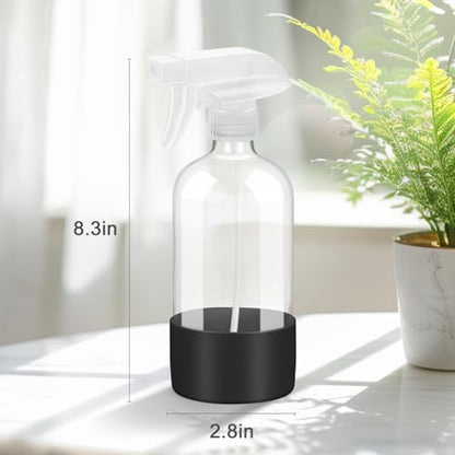 Worldgsb 2 Pack Glass Spray Bottles with Silicone Sleeve, 16 oz Empty Refillable Containers with Adjustable Spray Nozzles, Spray Bottles for Hair, Cleaning Solutions and Plants Black - color: Black