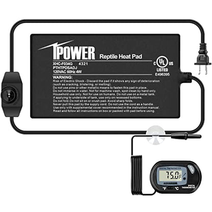 iPower 4 by 7-Inch Reptile Heat Mat with Temperature Adjustable Controller Knob, LCD Digital Aquarium Thermometer, Under Tank Warmer Terrarium Heat Pad for Reptiles and Amphibians - size: 4 X 7 Inch, style: Pad with Adjust Knob+ Thermometer