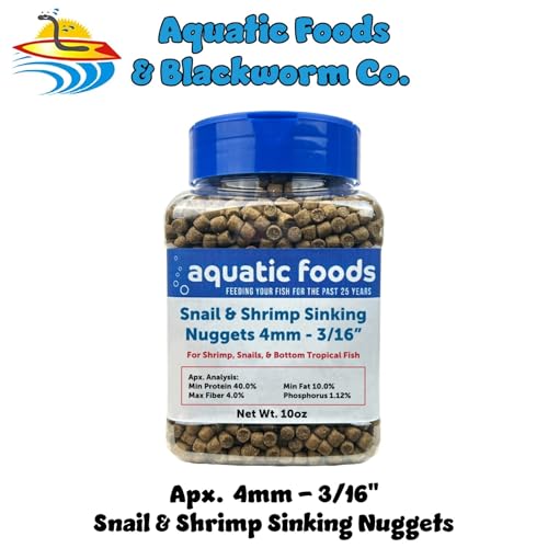 Snail & Shrimp 4mm-3/16 Sinking 40% Protein Nuggets for Snails, Shrimp, Axolotl, Salamanders, All Bottom Tropical Fish...10oz Jar